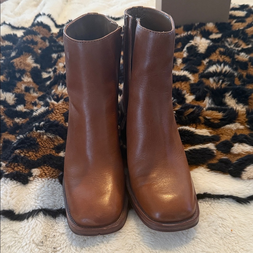 Used Loeffler Randall Tan Leather Ankle Boots
